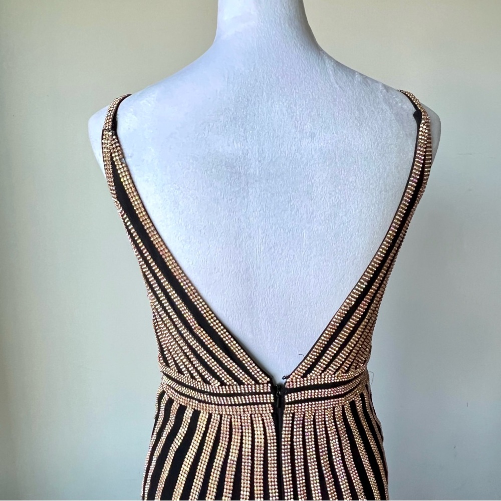 JOVANI Rhinestone Sleeveless V-Neck Deep Back Gold/Black Prom Dress—SZ. 8 - Picture 10 of 17